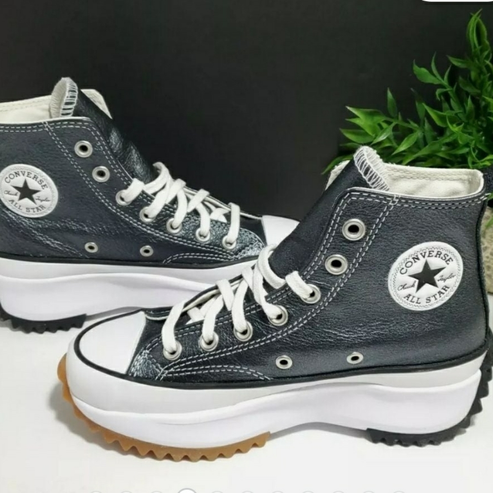Converse Run Star Hike Hi "Metallic Classics Black" Leather Women 7.5 Men 6.